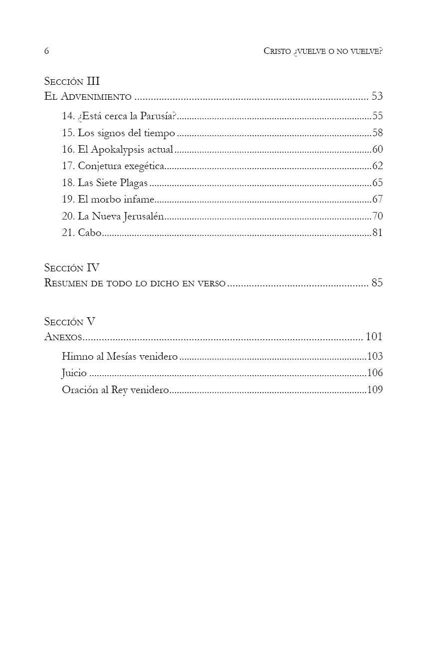 Página 2 del índice del libro "Cristo ¿vuelve o no vuelve?"