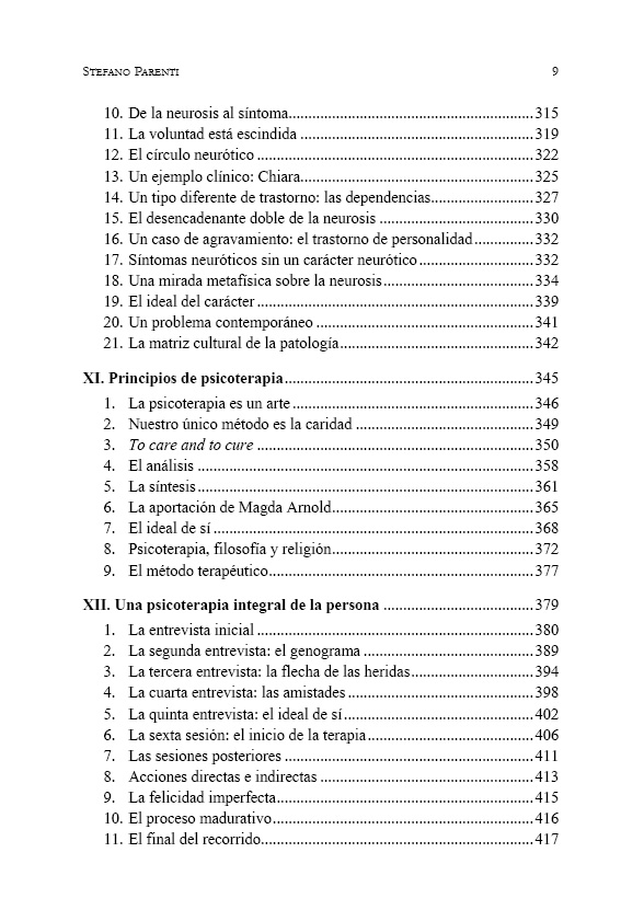 Indice: capítulo 11: Principios de psicoterapia; capítulo 12: Una psicoterapia integral de la persona.