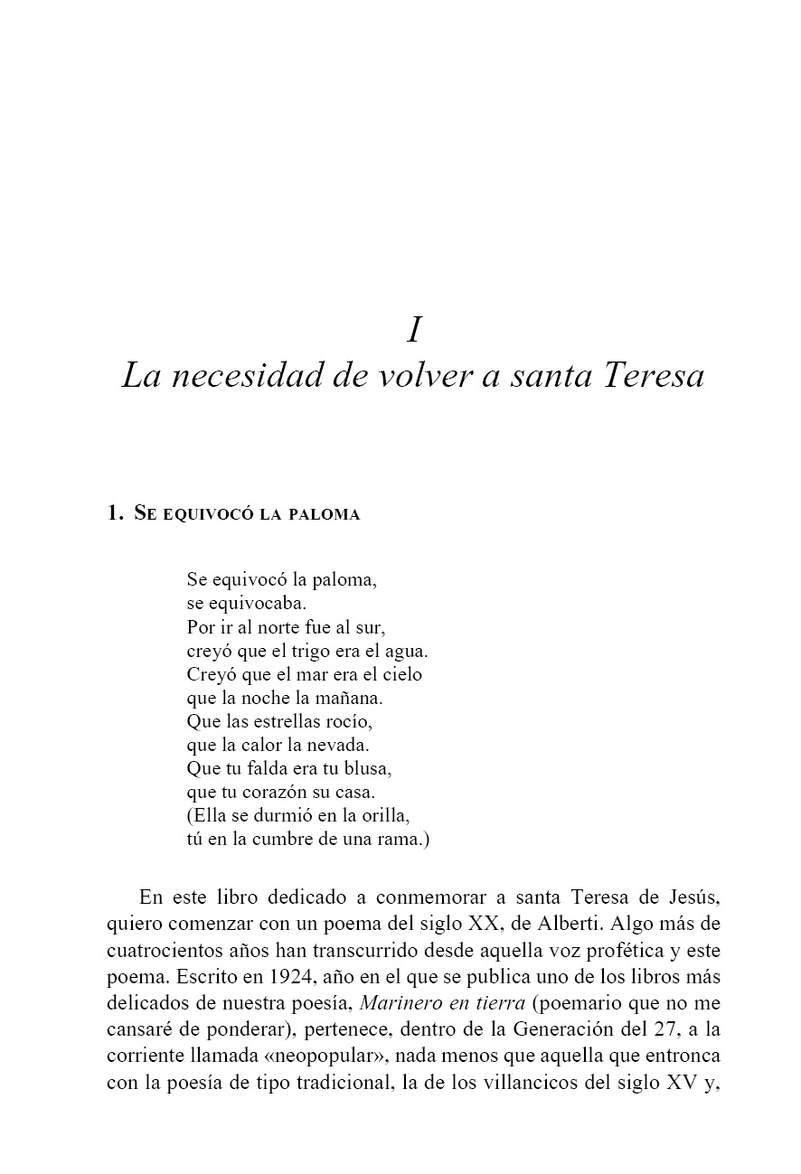 Capítulo 1 - La necesidad de volver a Sta. Teresa: 1. Se equivocó la paloma. Comienzo del comentario al poema de Alberti