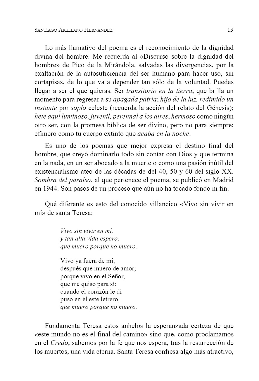 Sigue el comentario del poema de Aleixandre y lo contrapone con otro de Sta. Teresa.